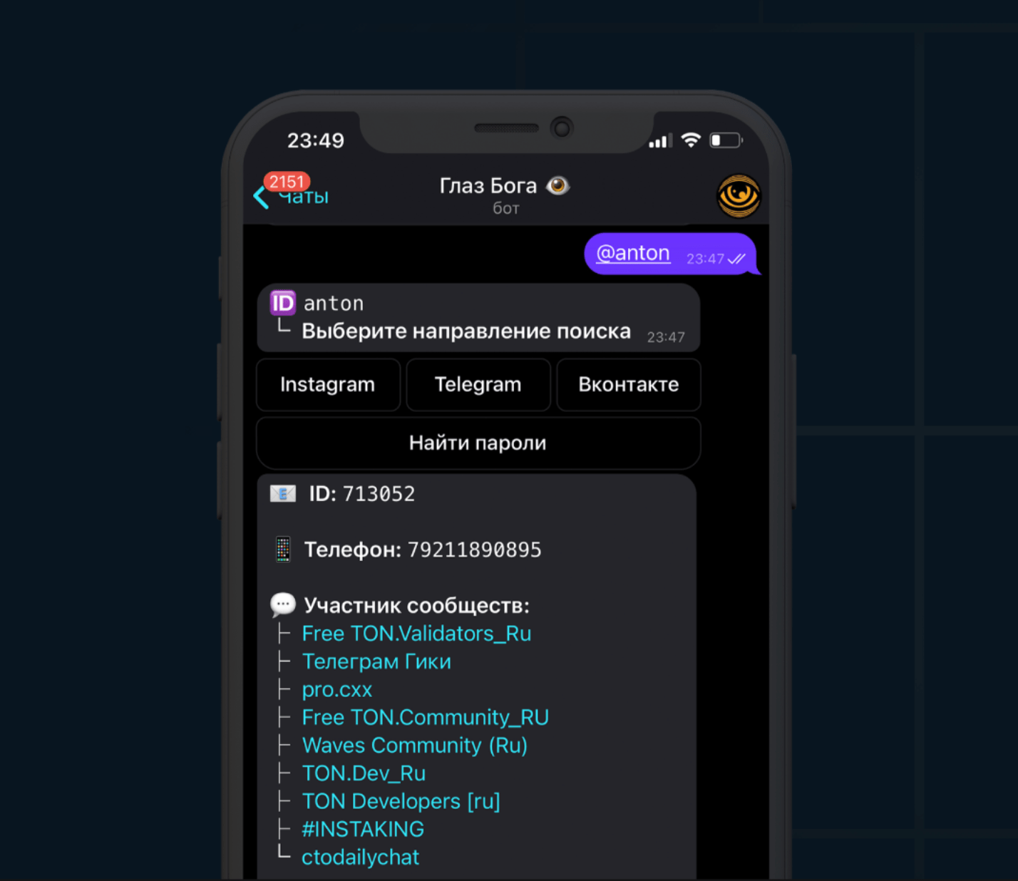 Полный обзор бота Глаз Бога 2022 в в телеграмме: как, кого и зачем 8